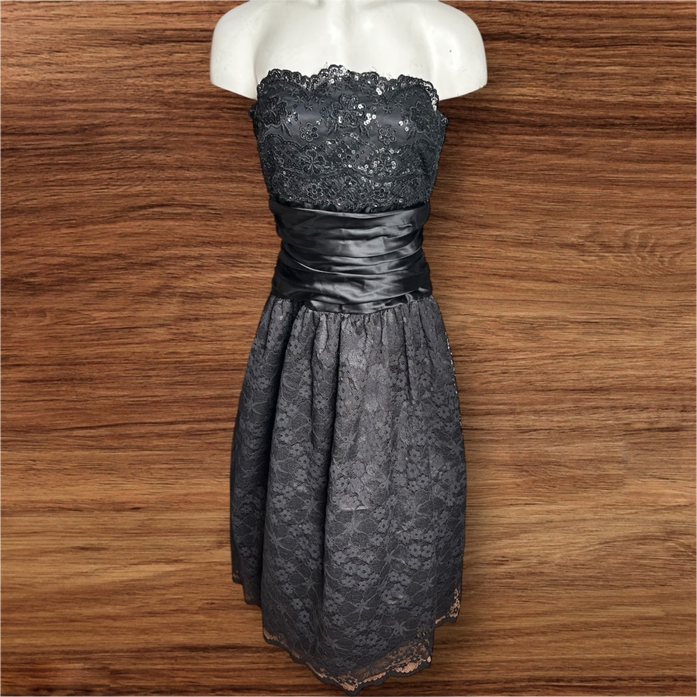 Scott McClintock Strapless Charcoal Lace Dress